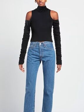 Dondup Black Cold-Shoulder Ruched-Sleeve Tank